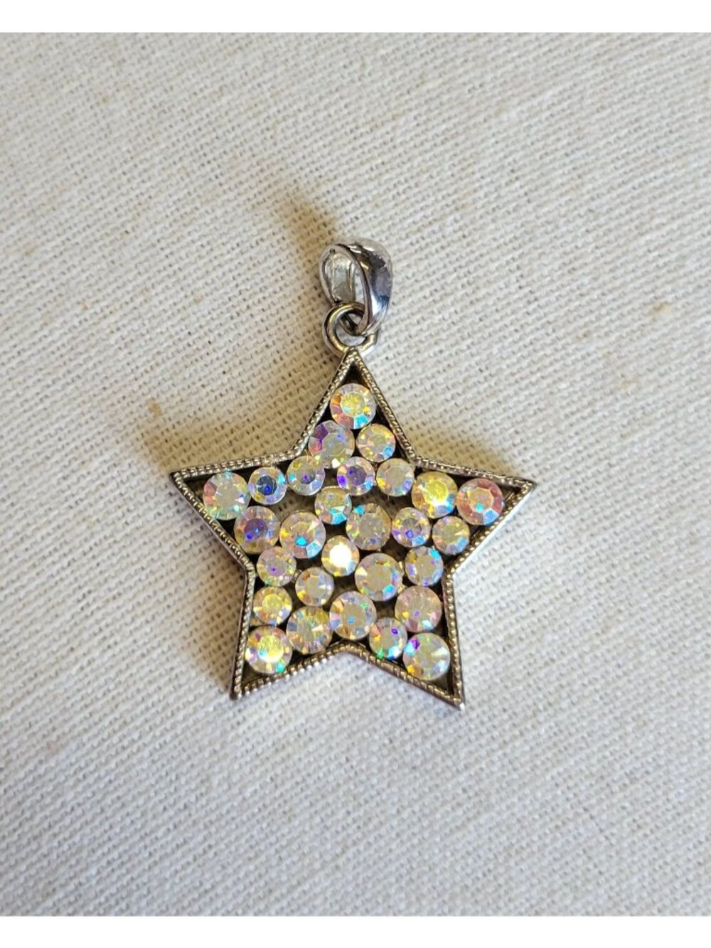 Silver Tone Aurora Borealis Rhinestone Star Pendant Charm CP1